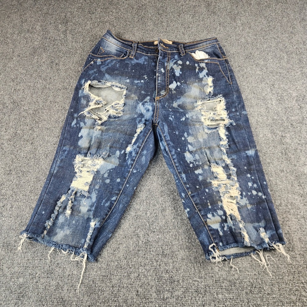 Aphrodite Distressed Acid Wash Bleach Splatter Denim‎ Shorts Size 13 Style 4146